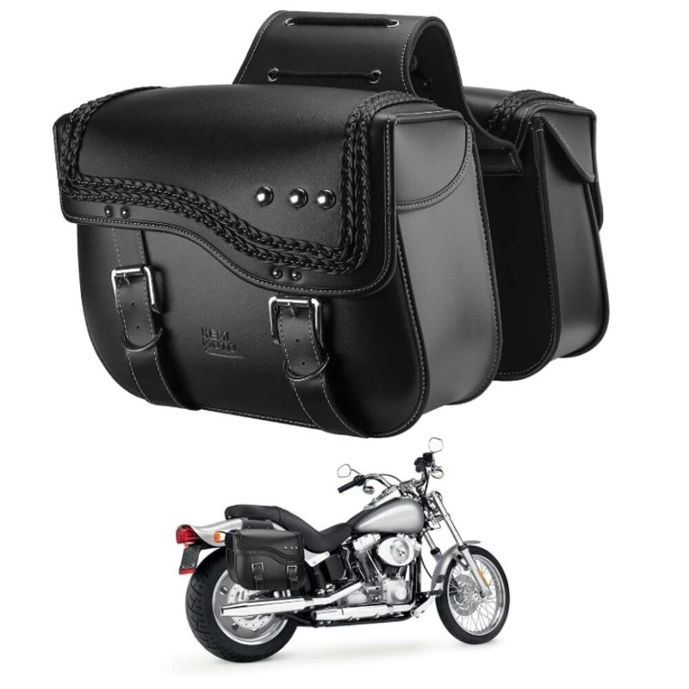KEMIMOTO Pair Motorcycle Saddlebags 30L PU Leather Sportster Dyna